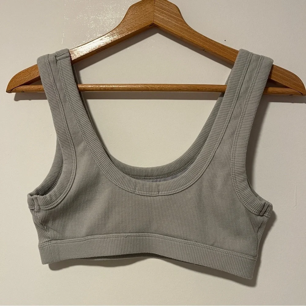 Gray Ribbed Sports Bra - Picture 2 of 3